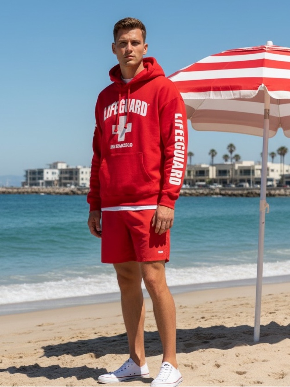 Lifeguard San Francisco Officially Licensed Lifeguard + Red Hooded Sweatshirt XL
